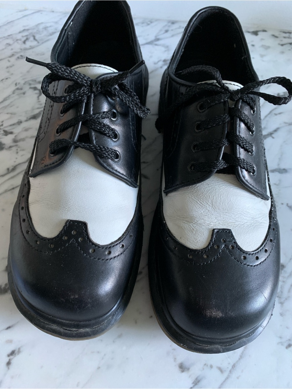 Men’s Dr. Martens Black and White Leather Wingtip Oxfords. - Picture 3 of 16
